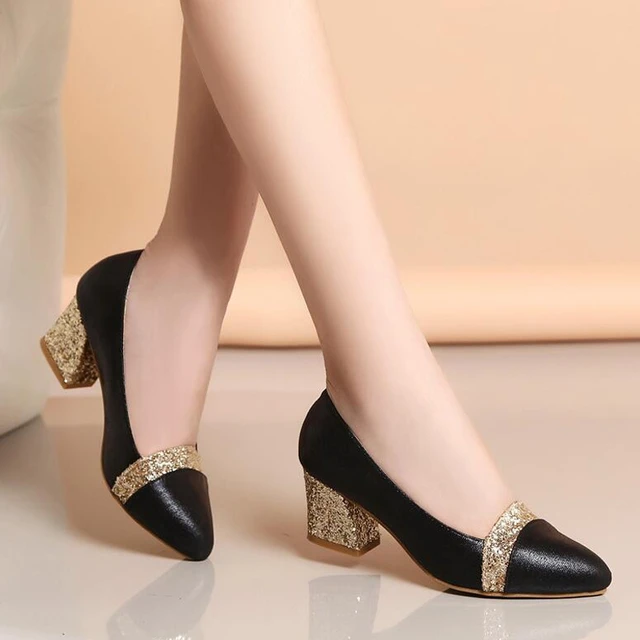 Fashion Women Shoes Ladies Fashion Solid Color Leather Surface Rhinestone  Decorative Leather Shoes Thick High Heel Casual Shoes - Walmart.com