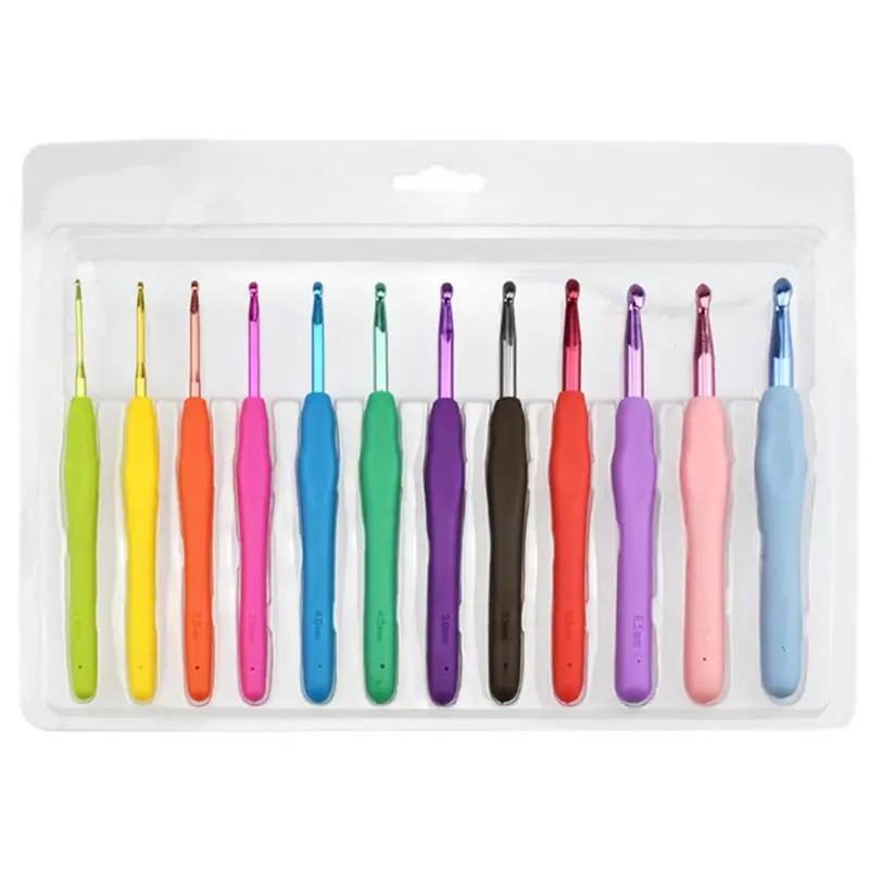 

Crochet Hooks 12 Sizes Hand Knitted Crochet Aluminum Needles With Colorful Soft Rubber Grip Cushioned Handles Knitting Needles