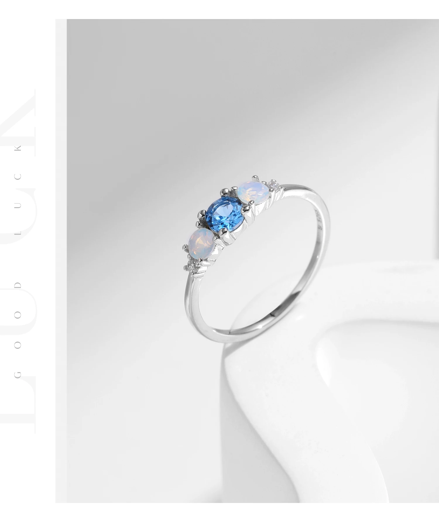 MODIAN 925 Sterling Silver Round Opal Ring White Gold Plated Dainty Cute Three Stone Ring For Women Birthday Christmas Jewelry