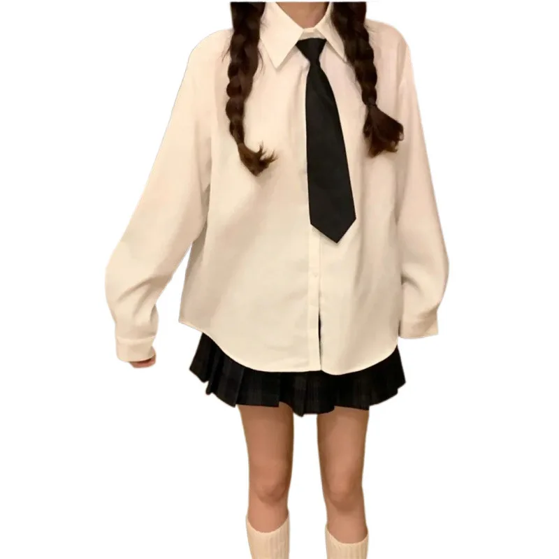 새로운 패션 아동용 긴팔 정장 흰색 셔츠 (넥타이 포함) 십대 소년용 우아한 블라우스, 웨딩 파티, 어린이 학교복