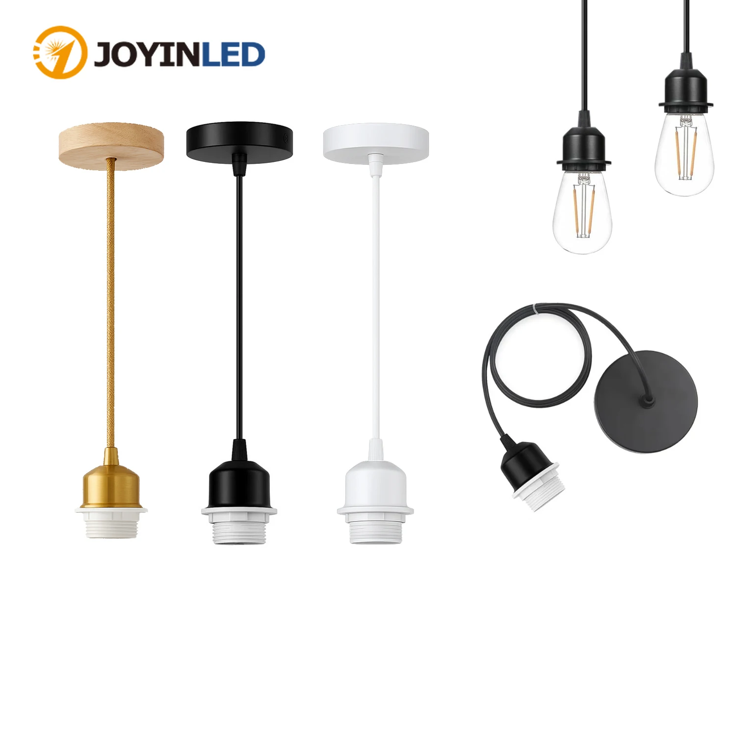 Nordic Half Teeth Lampshade Base Vintage E27 Hanging Lamp Holders With 1.5M Cable Ceiling Lamp Holder Socket Black White Gold