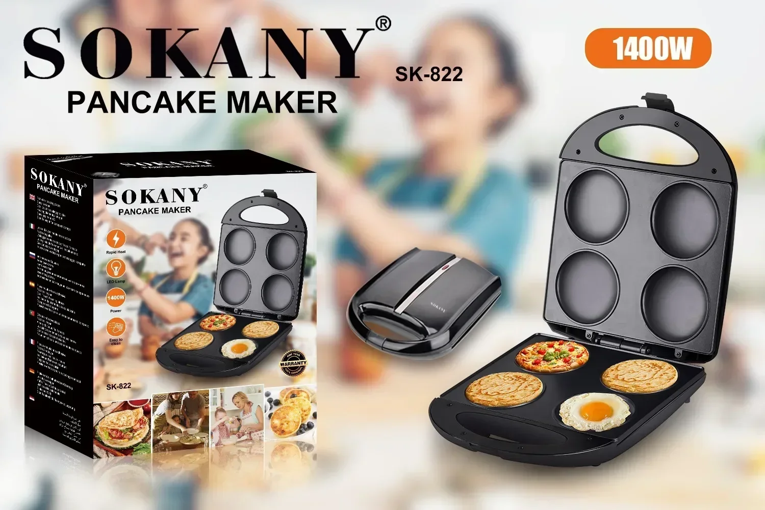 Home Four Hole Breakfast Pan, Fried Egg Gadget, Hamburger Machine, Flat Bottomed Pan, Non Stick Pan, Small Pancake Pan 6