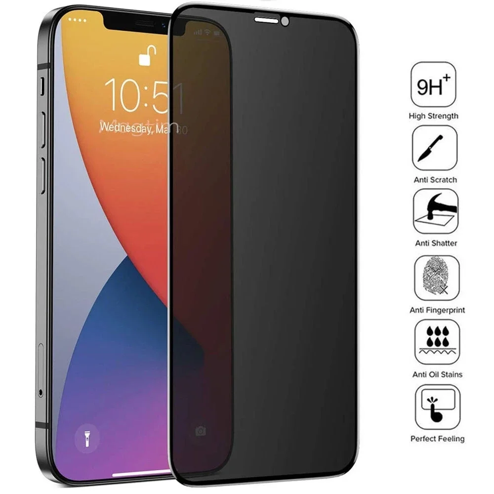 

20Pcs 3D Full Cover Screen Protector For iPhone 15 11 12 13 14 pro x xr xs 7 8 plus Private Antispy Tempered Glass Privacy Glass