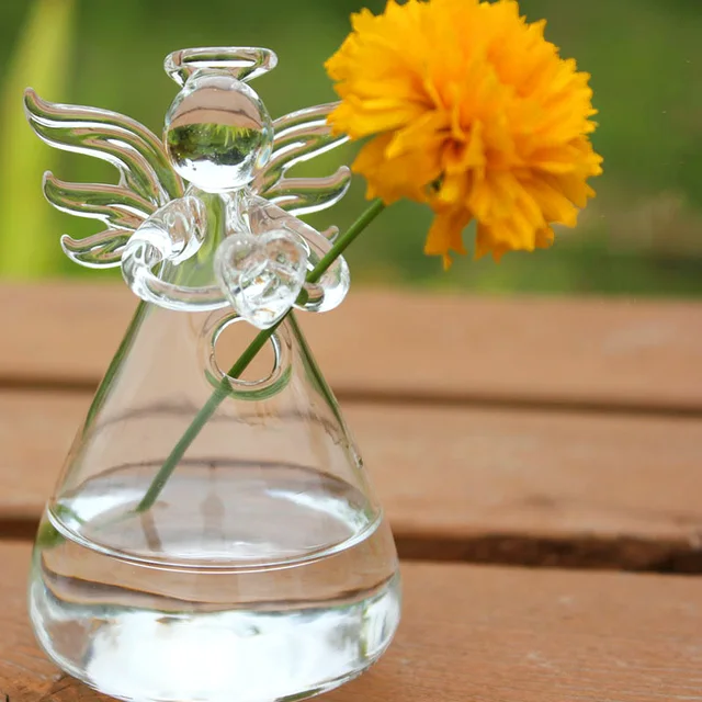 Small Vases For Flowers Outdoor & Indoor Clear Ornaments In Angel And Heart Patterns Hydroponic Angel Glass Vases For Weddings
