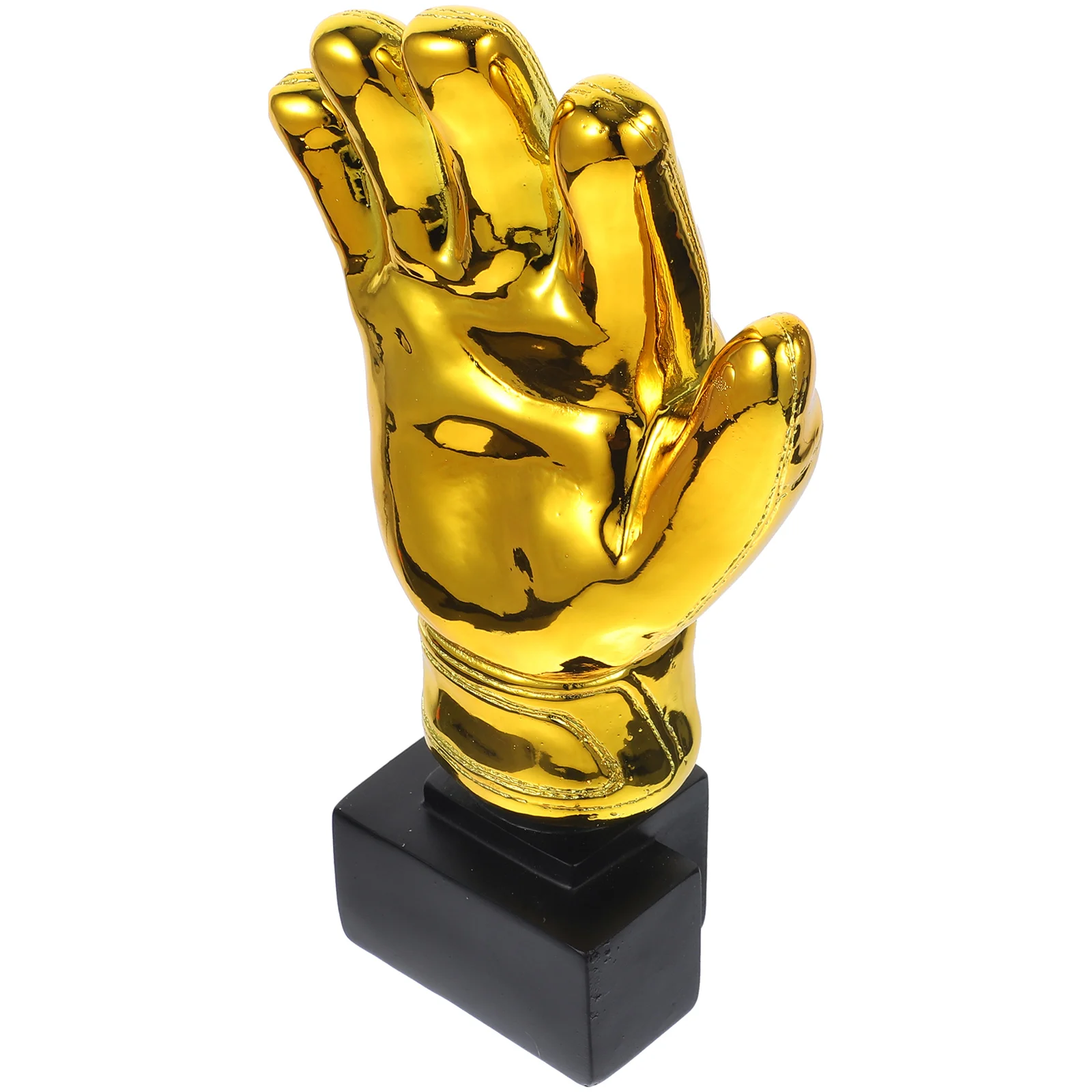 

Goalkeeper Plating Resin Trophy Goalie Gloves Shape Soccer Match Award Toy with Base for Office School Kindergarten (Golden)