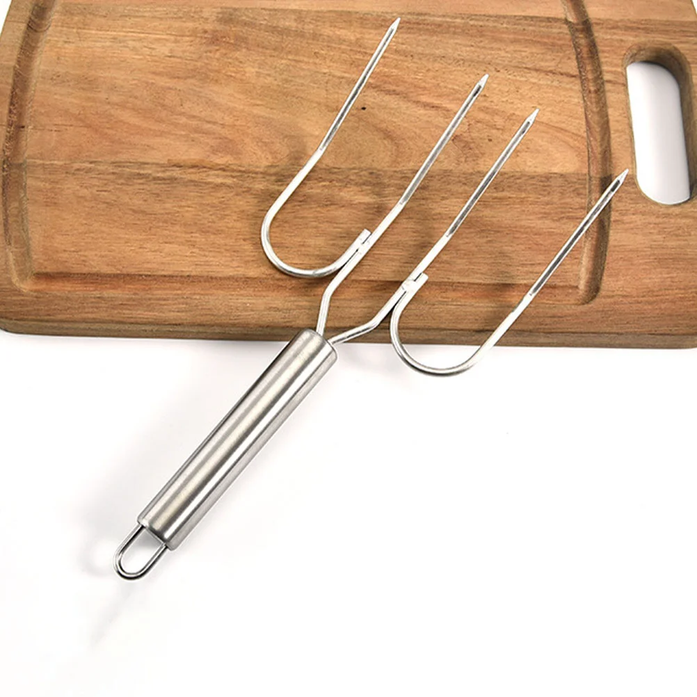 2 Pcs Stainless Steel Roasting Fork Turkey Lifter Barbecue Tool Meat Skewer Poultry Fork Steak Hoist Kitchen Dining Bar Meat