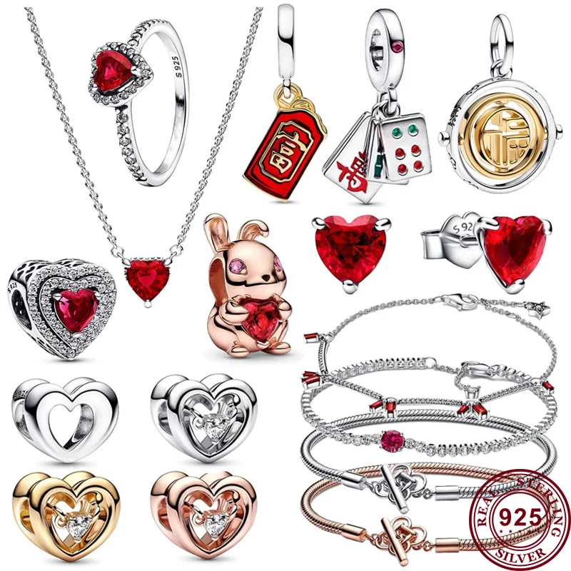 Special Gift For 2023 New Year 925 Silver Red Bag Pendant Lovely Rabbit Red Love Firecracker Original Bracelet Diy Charm Jewelry lovely cherry polish cloth clean jewelry clean 925 silver jewelry gold jewelry anti tarnish tools wipe maintain special polish