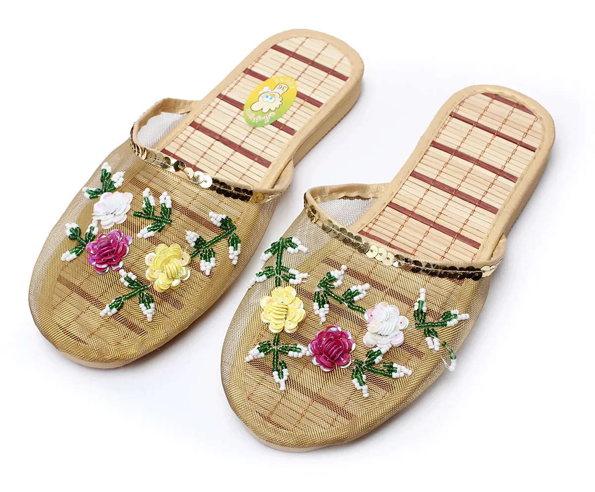 Women Indoor Slippers Sequin Flat Shoes Cool Lady Summer Hollow Mesh Beach Flip Flops Casual Baotou Creative Flower Mesh lightweight slippers flat slippers women slippers cotton slippers warm slippers slippers sandals