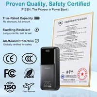 PISEN 20000mAh PD 20W Power Bank à charge rapide SCP 22.5W, batterie externe portable à charge rapide pour Huawei iPhone Xiaomi 6