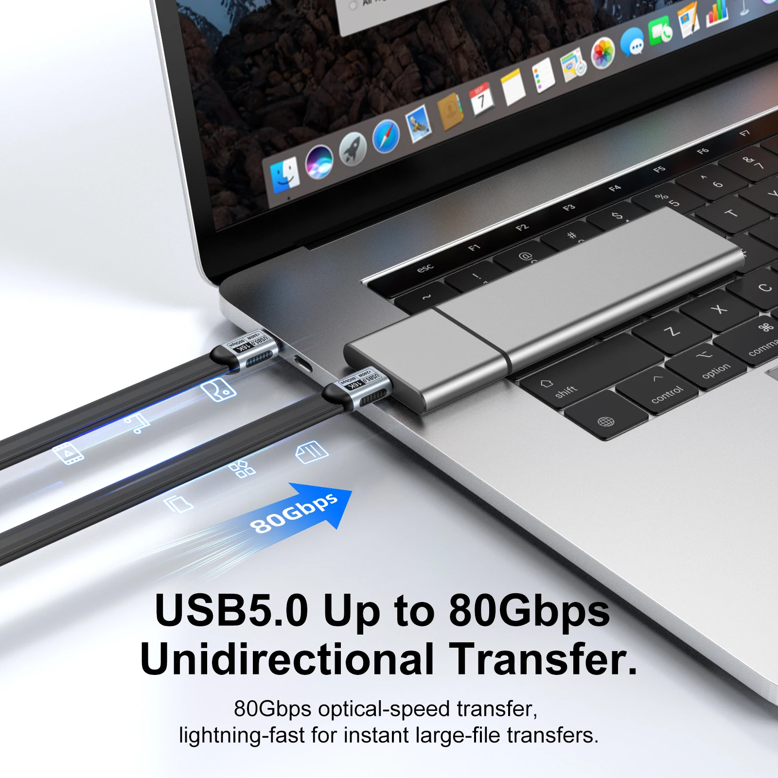 PD240W USB 5.0 타입 C to 타입 C 케이블 80Gbps 썬더볼트 5 USB-C 데이터 케이블 16K@60Hz USB C 케이블 (아이폰 17 Pro Max, 맥북용)