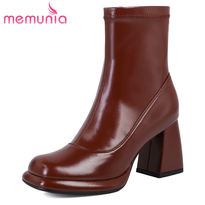 

MEMUNIA 2023 новые весенние сапоги из стрейчевой ткани, лидер продаж, женские ботильоны на молнии, обувь на платформе и толстом высоком каблуке