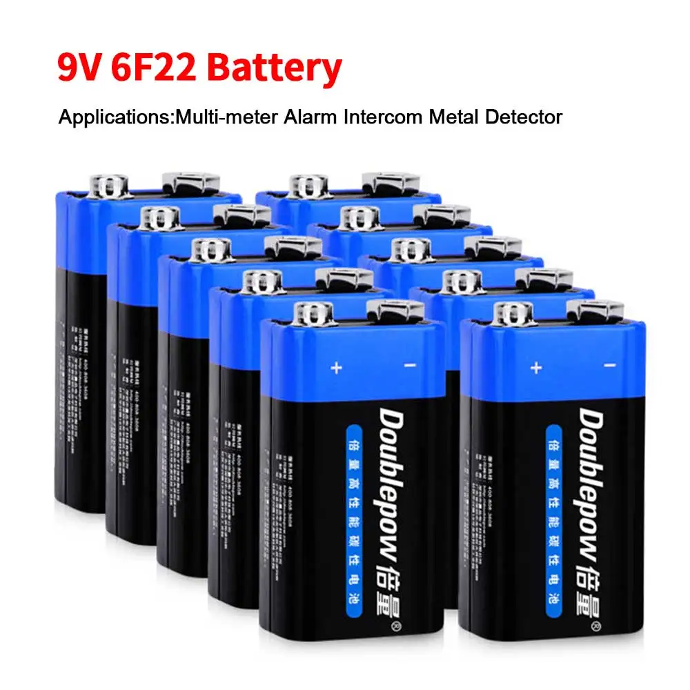 

10pcs Battery 9V Carbon Dry Batteries Mercury-free 6F22 Square Applicable Multimeter Alarm Intercom Electric Guitar