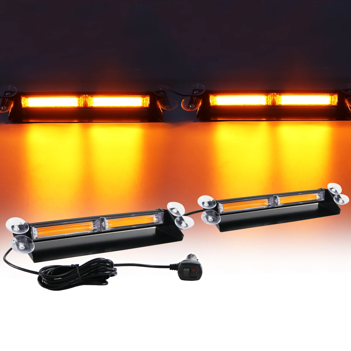 2in1AmberCOBLEDCarFlashingLightVehicleWindscreenSucker