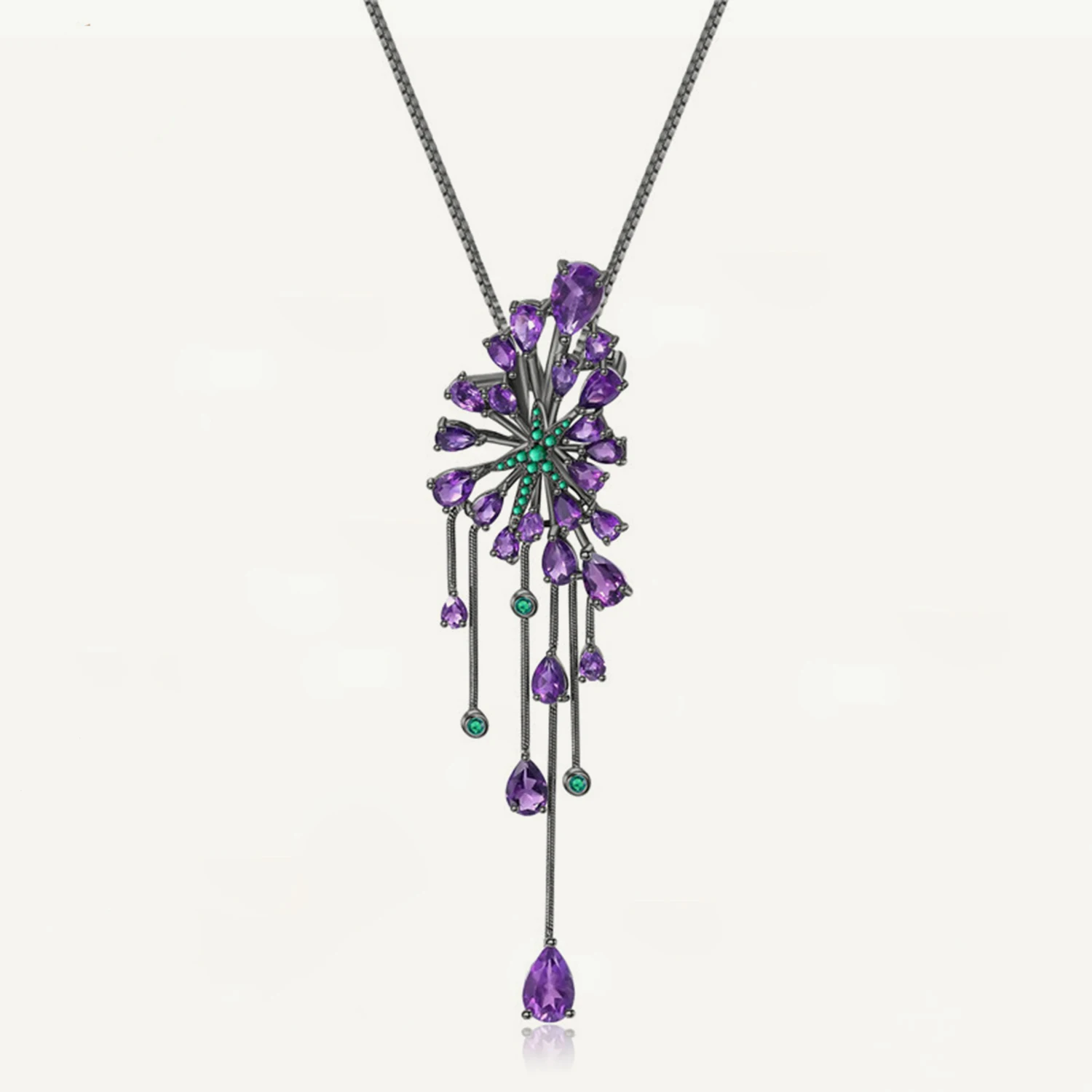 GEM'S BALLET New 8.88Ct Natural Amethyst Purple Gemstone Pendants 925 Sterling Sliver Gothic Necklace For Women Party Jewelry