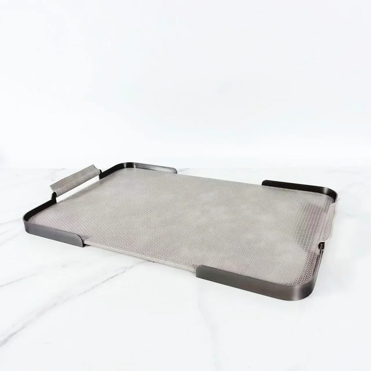 Metal Decorative Tray Rectangular Leather Tray Creative Home Decorations Living Room Storage Supplies Coffee Table Organizer