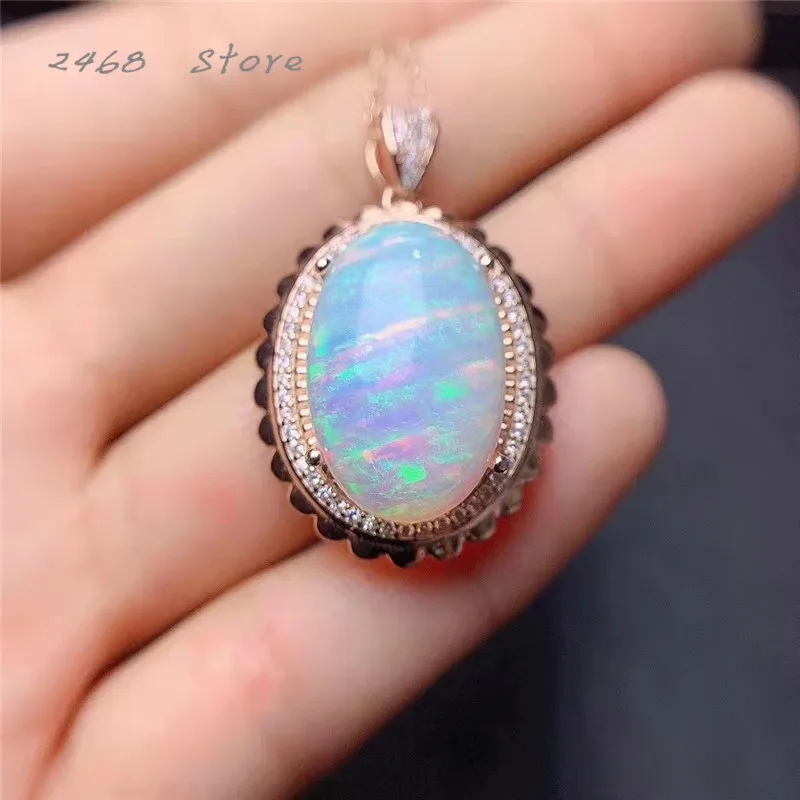 

New 925 silver inlaid natural opal pendant, can be used as a sweater chain, Seiko inlaid, confession gift