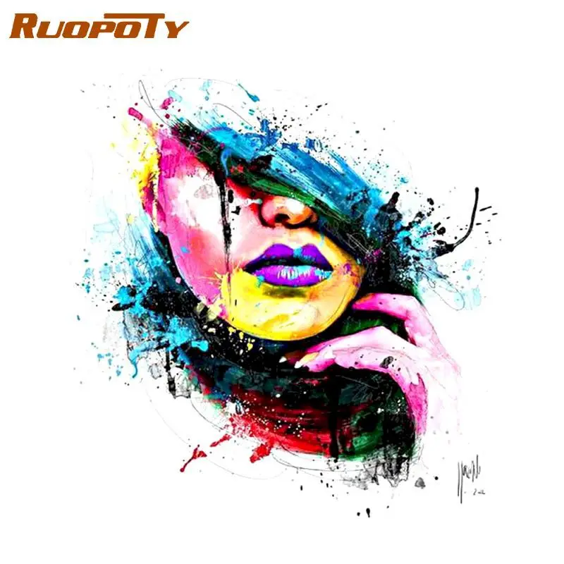 

RUOPOTY Acrylic Picture Painting By Numbers With Diy Frame Abstract Women Picture Paint Personalized Gift For Home Decor