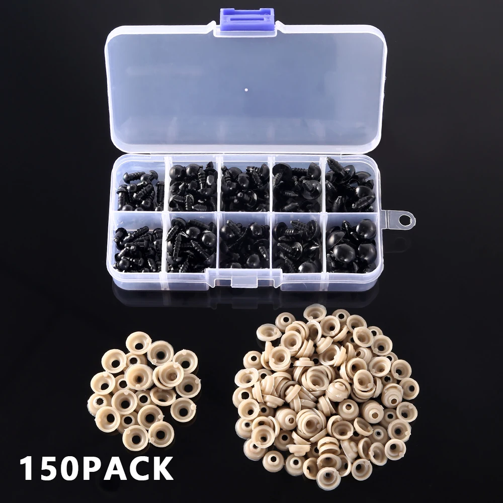 DIY Doll Safety Eyes 150pcs 6-12mm Black Plastic For Bear Toy Kids DIY Craft Stuffed Animal Doll Accessories