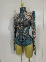 2025 Sparkle Rhinestones Long Sleeve Stretch Bodysuits Women Evening Luxury Birthday Party Sexy Nightclub Bar Stage Costume - Image 2