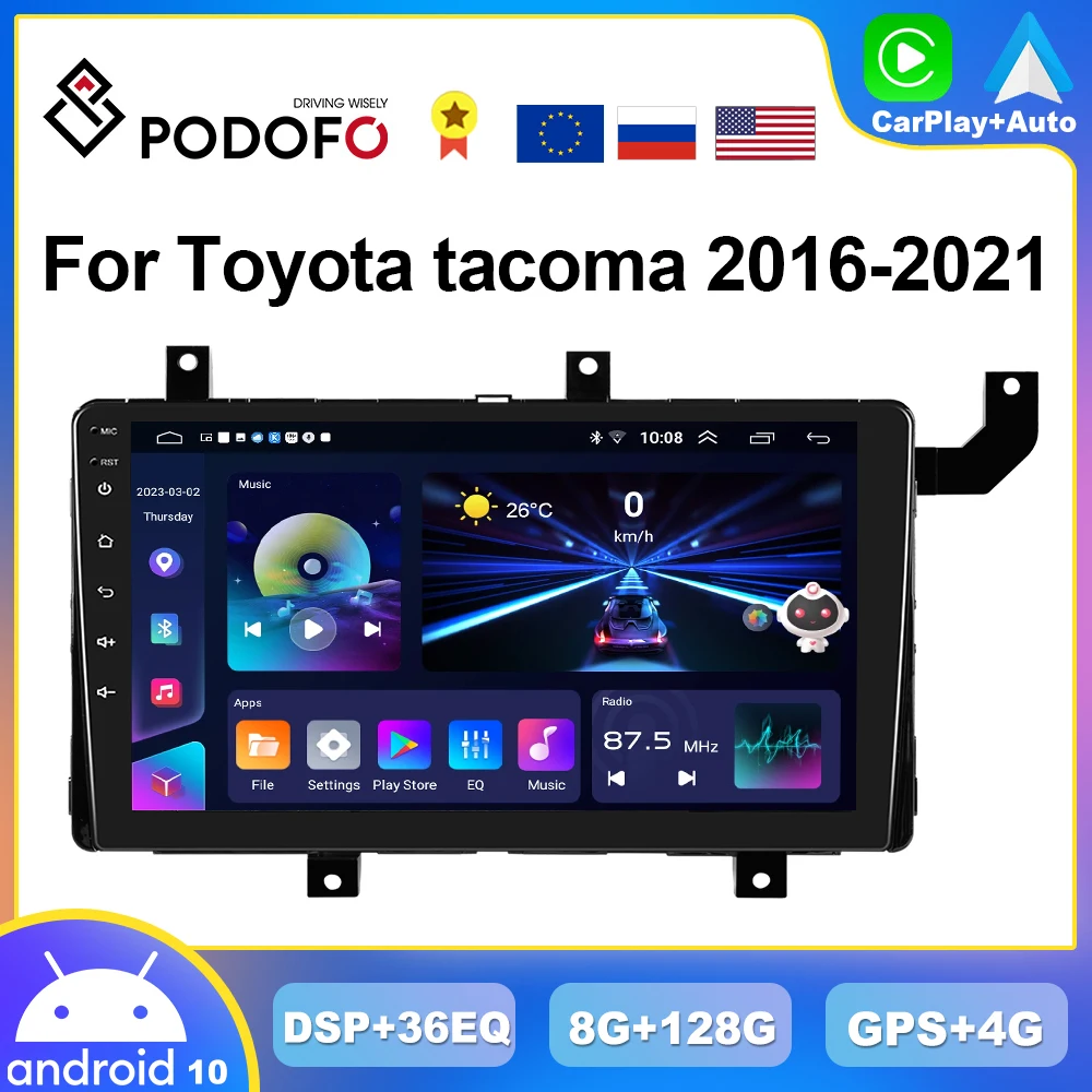 

Podofo 4G CarPlay Android Car Radio For Toyota Tacoma 2016-2021 Multimedia Player 2din GPS Stereo WiFi DSP Autoradio Head Unit