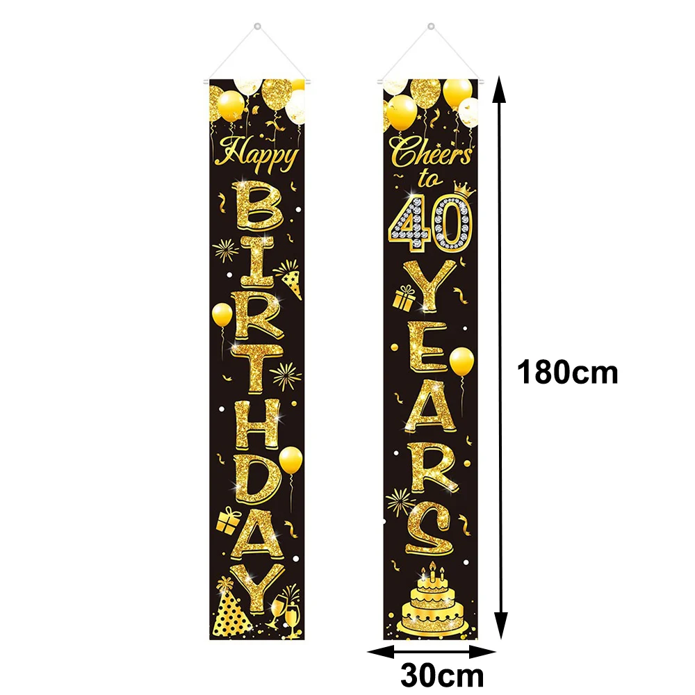 Elegant Black and Gold 40th Birthday Celebration Photo Backdrop and Party Decor Set