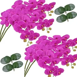 Elegant 32 Artificial Butterfly Orchid Arrangement - Set of 6 Stems for Wedding and Home Décor (6pcs Purple leaves)