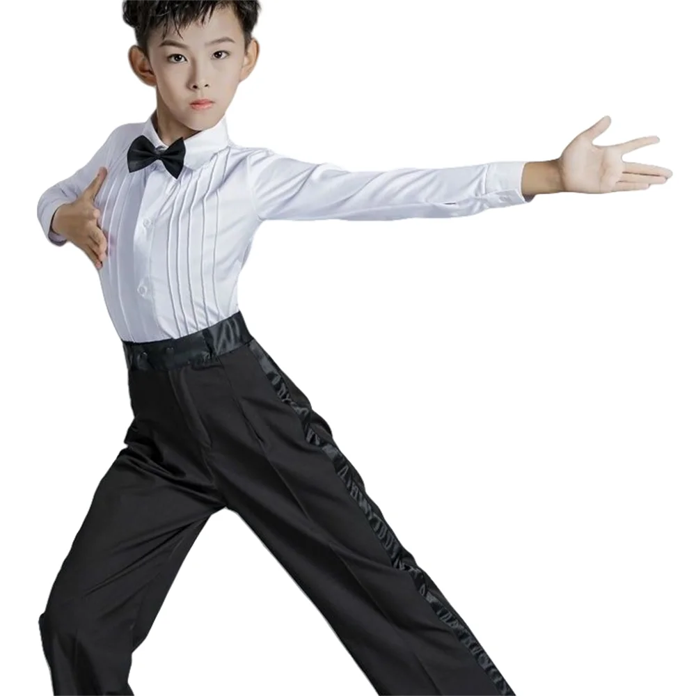 Dance Shirts New one-piece boy Latin dancing top Button Collar tango competition suit children's professional dance wear boy salsa shirt