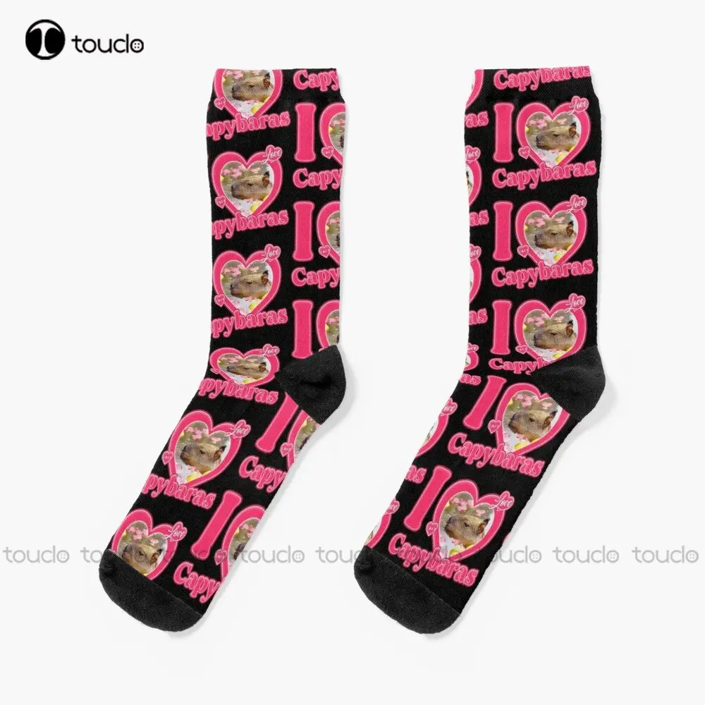 

I Love Capybaras Socks White Soccer Socks Personalized Custom Unisex Adult Teen Youth Socks 360° Digital Print Custom Gift