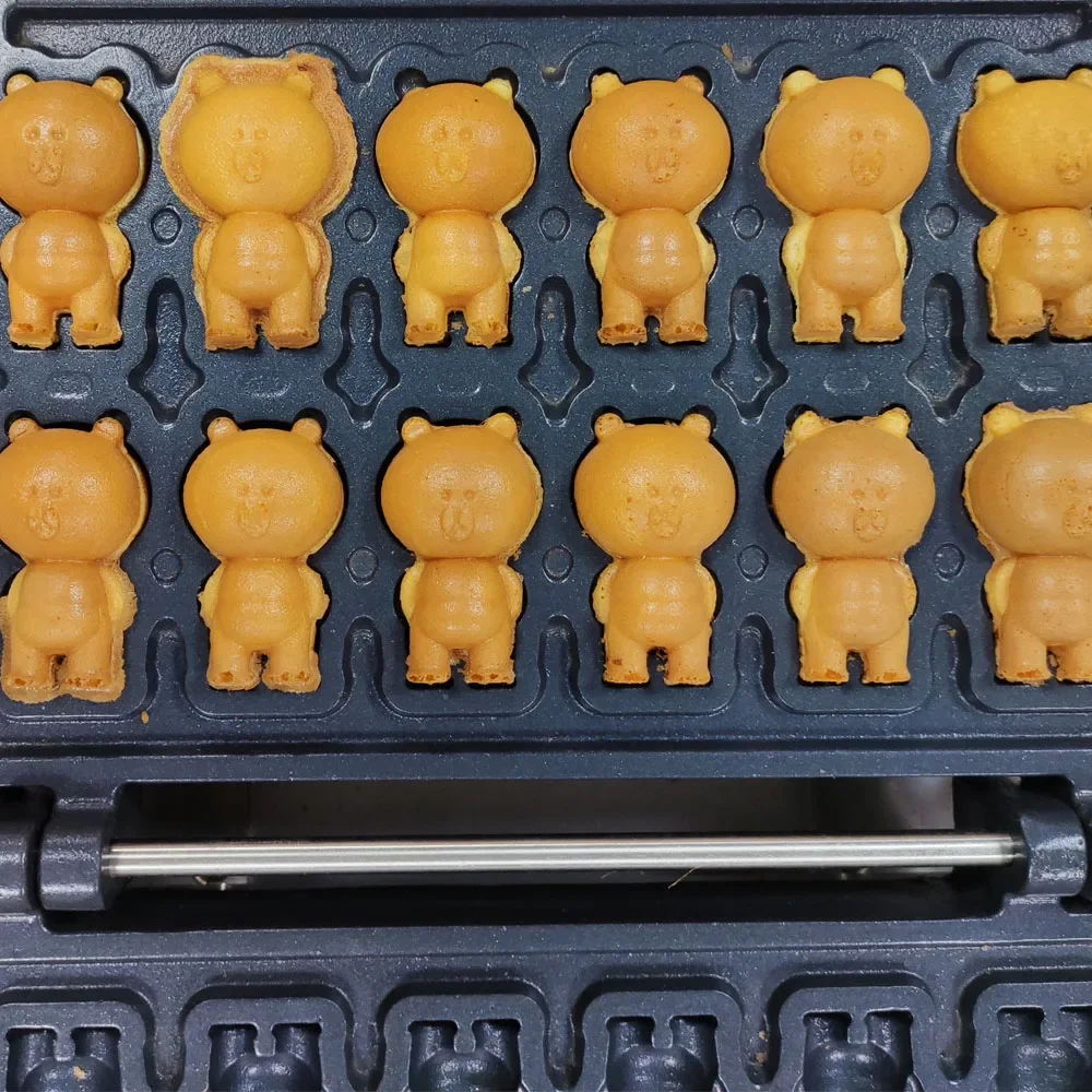 Custom Mold Rotating Waffle Maker Machine Commercial Nonstick Machine For Small Business Little Bear Shape Waffle Makers 2