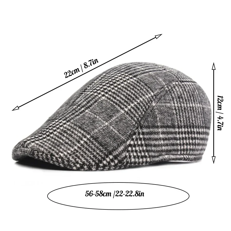 Beret Hat Newsboy Cap Newsboy Hat Woolen Beret Men Women Cotton Plaid Berets Caps Middle-Aged Autumn Winter Hats Boina Herringbone Baker Boy Hat Tweed Flat Cap