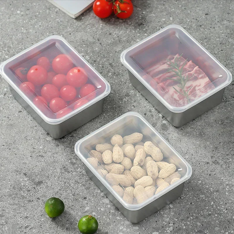 201/304 Stainless Steel Food Storage Serving Tray Fruits Cake Bread Storage Containers Rectangle Plates Home Kitchen Supplies 6