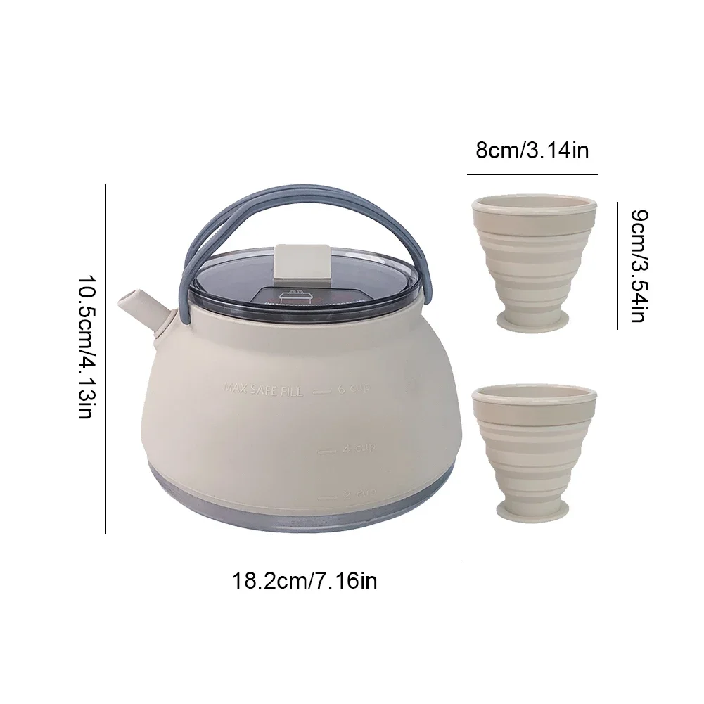 1.5L Silicone Kettle with Handle Outdoor Collapsible Kettle Stainless Steel Bottom Portable Camping Kettle for Travel Picnic