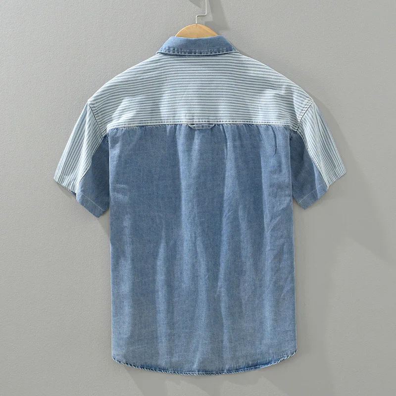 Denim Shirt Denim Shirt Man Original Men's Shirts and Blouses Korean Popular Clothes Beach Tiki Hawaiian Short Sleeve Mens T-shirts