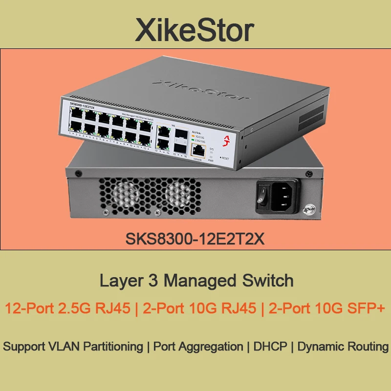 레이어 3 관리형, 12개의 2.5G RJ45 포트, 2개의 10G RJ45 포트, 2개의 10G SFP+ 포트, DHCP 지원, 동적 라우팅, VLAN 지원