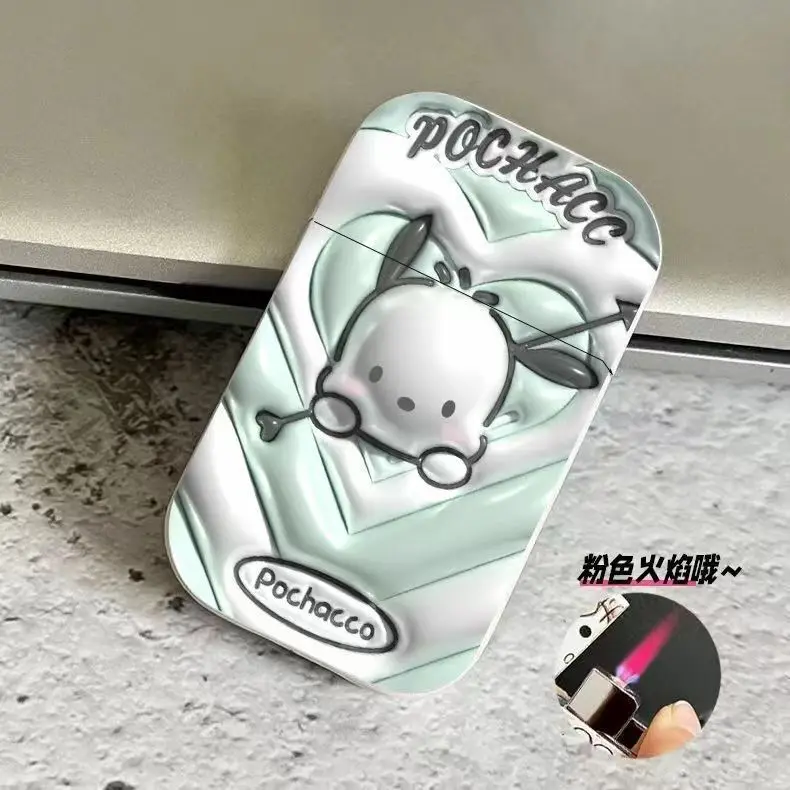 Windproof Lighter Sanrio family kawaii Hello Kitty cute Kulomi gas lighter cartoon Cinnamoroll creative pink flame ins for boyfriend girlfriend