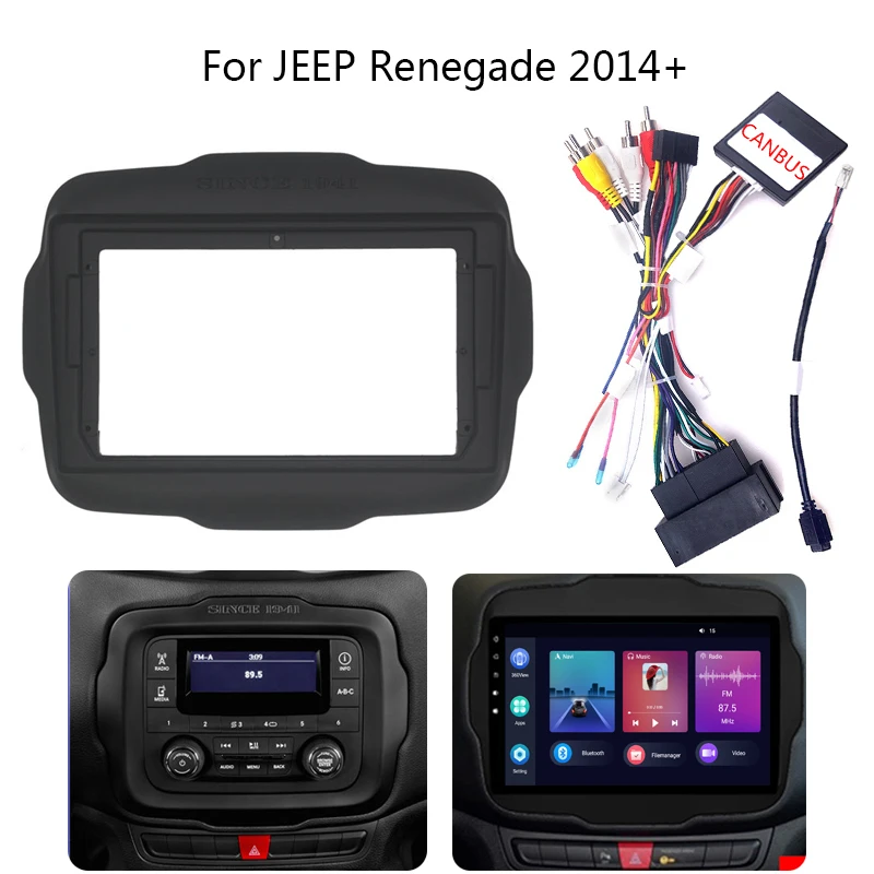 2 Din Car Radio Fascia Per Jeep Renegade 2014 + Auto Stereo Audio Cruscotto Adattatore Pannello Telaio Kit Cavo Canbus