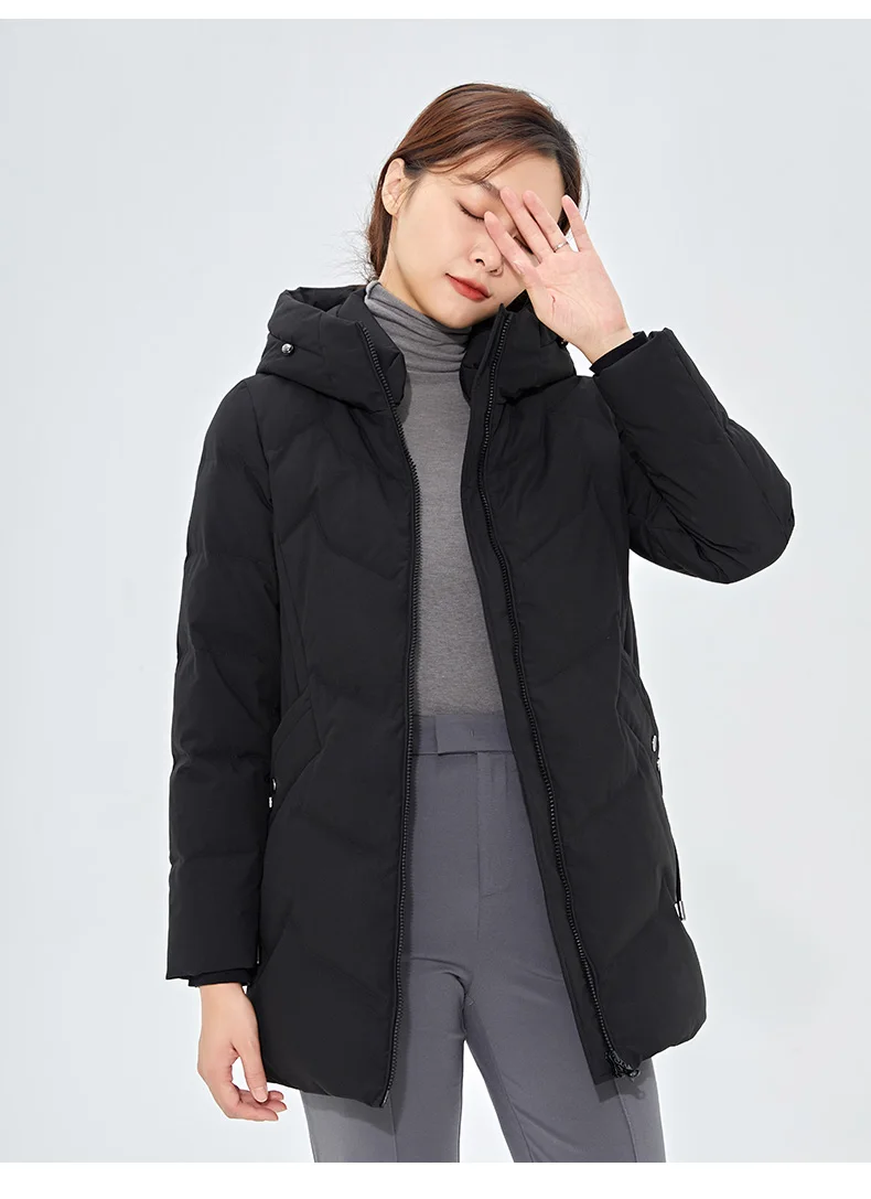 Chericom Down Jacket Women Winter Hooded Mid Long Duck Down Thick Warm Padded Coat Loose Versatile Commute Puffer Jackets 289193