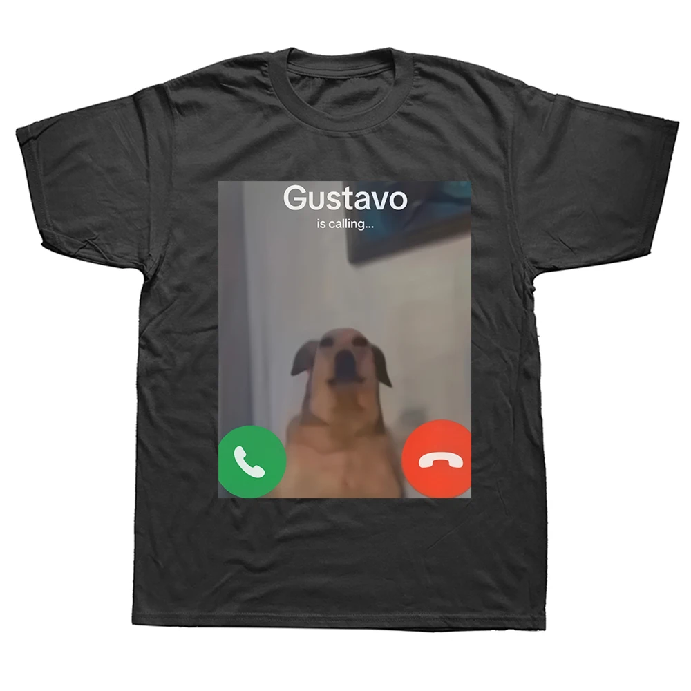 Gustavo The Dog's Funny Phone Call Grafik-bedrucktes T-Shirt, lässiges, kurzärmliges T-Shirt mit Rundhalsausschnitt für Damen und Herren