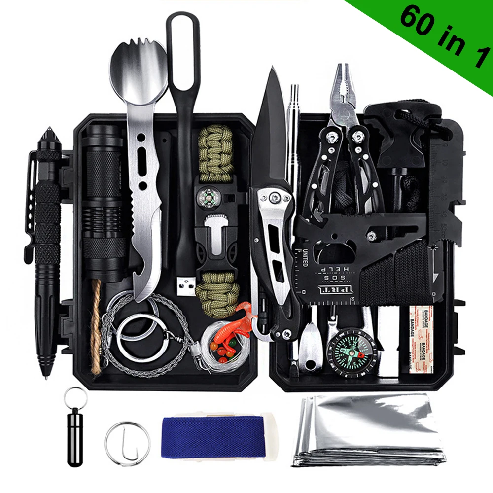 60 in 1 Emergency Survival Gear Kits Outdoor Camping Accessories