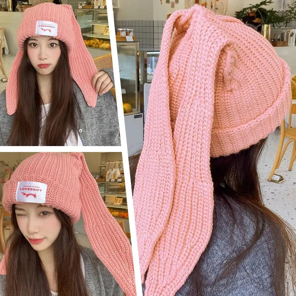 Rabbit Ears Knitted Wool Hat Love Girl Boy Niche Design Personality Fashion Cute Warm Autumn And Winter Tide woolen hat
