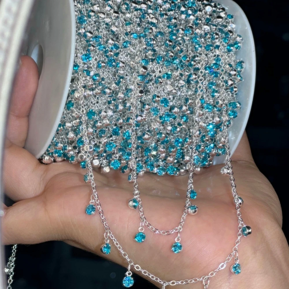 2Meter Multi-farbe Bunte Strass Kette Kupfer Kristall Kette Für DIY Frauen Halskette Armband Schmuck Machen Zubehör – Detail 3