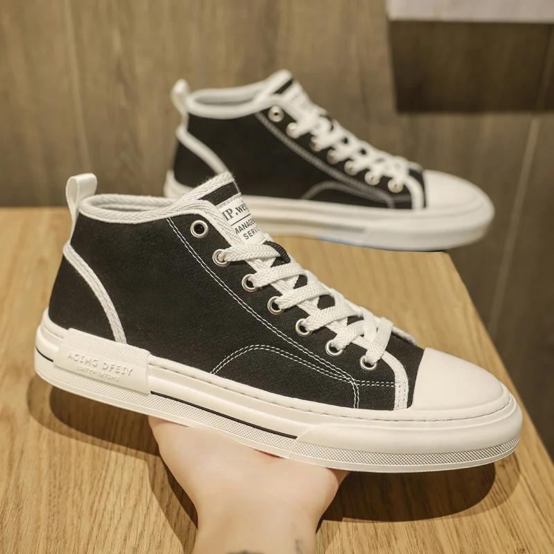Men Canvas Shoes High-top Vulcanized Shoes Men Casual Shoes Black Breathable Lace Up Student Shoes Sports Walking Footwear 3