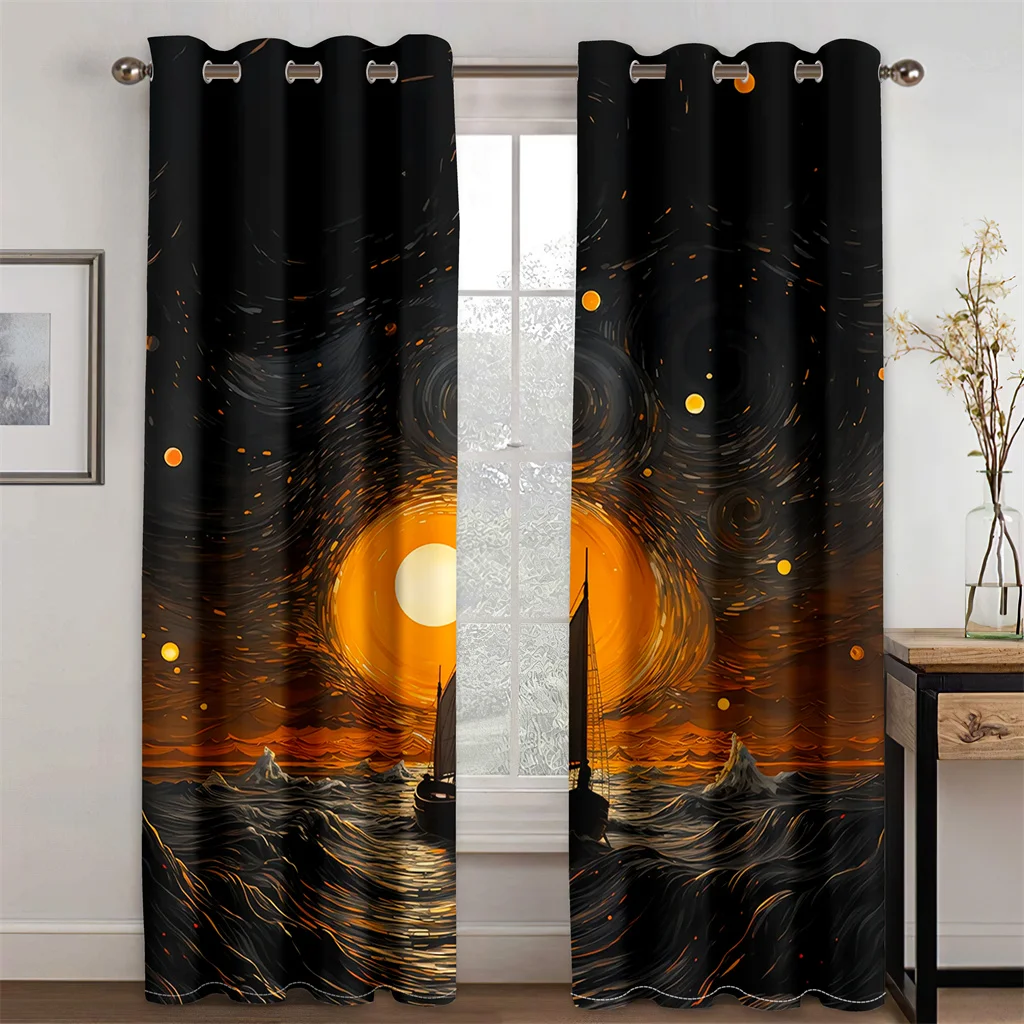 

3D Seaside Sunset Starry Sky Artist Design Sunshade Curtains 2 Panel Luxury Living Room Bedroom Modern Home Furnishing Curtains