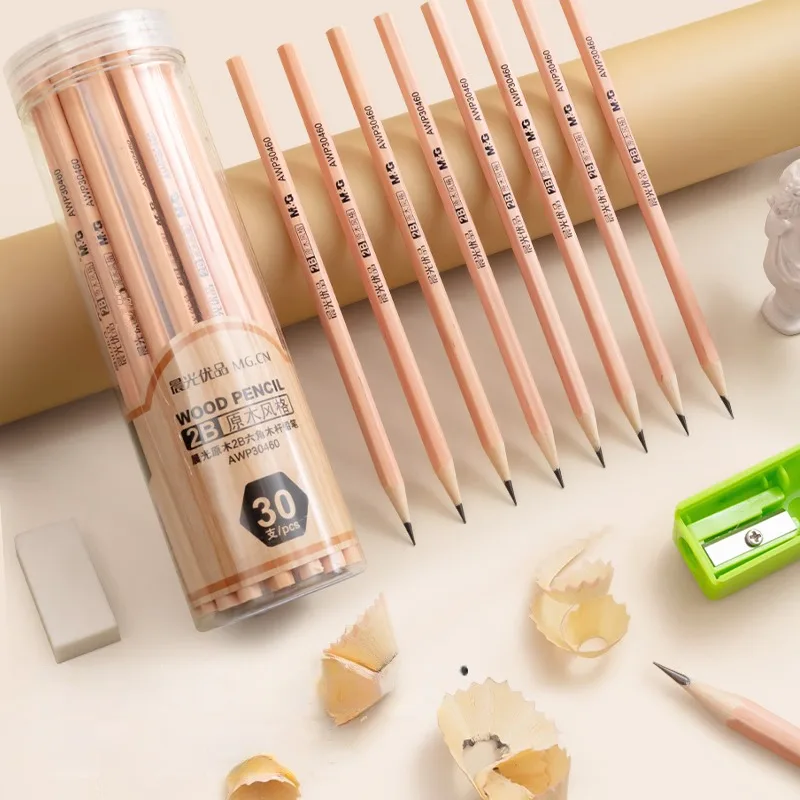 M&G 2B Pencils 30pcs Log Hexagonal Wooden Pencils Student Exam Writing Art Sketching Drawing Wooden Pencils 2