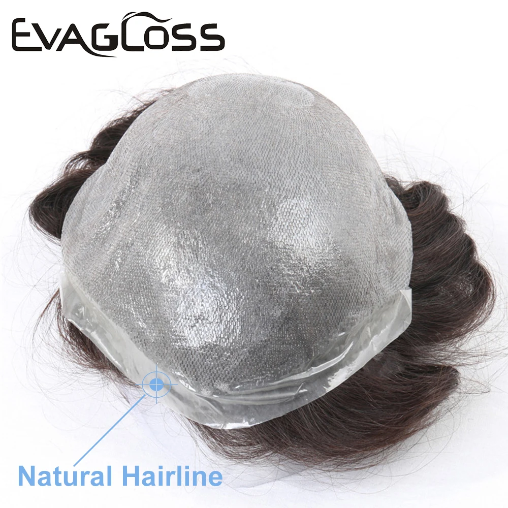 Male Human Hair Wig 0.03-0.04mm Full PU Mens Toupee Hair Unit Full Pu Replacement System