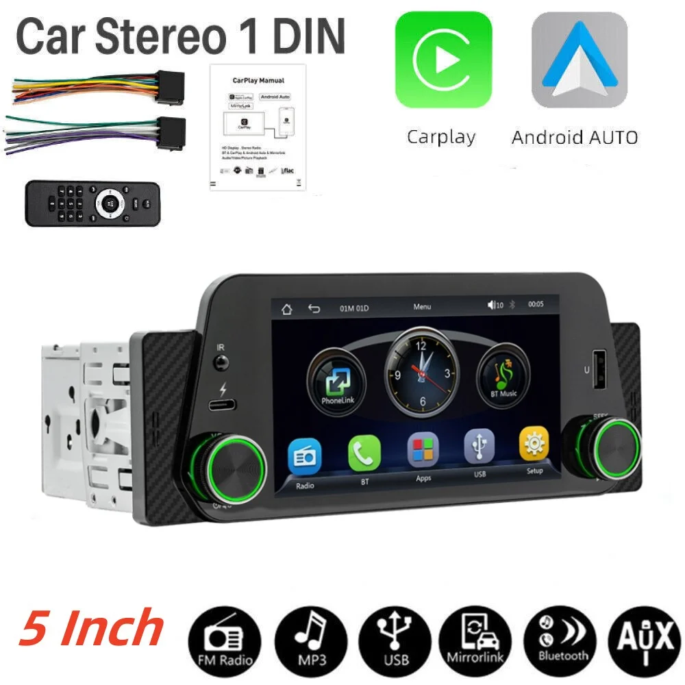 

5 inch Wireless CarPlay Car Radio 1 Din Wireless CarPlay Radio F152W Bluetooth Handsfree, Android Auto, A2DP, 5" MP5, USB Mirror