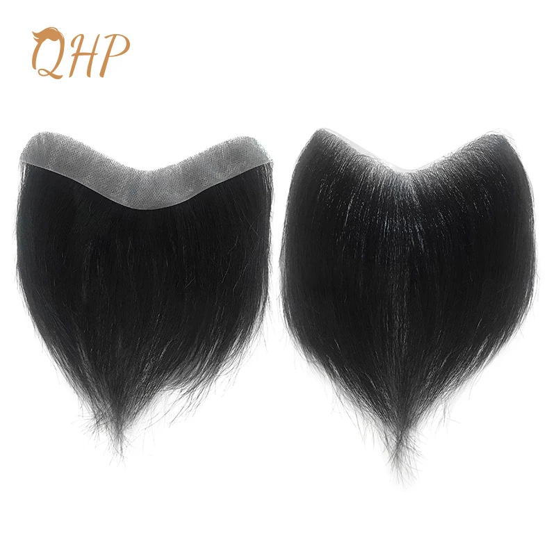 QHP Hair Toupee Men's Capillary Prosthesis Handmade Wig for Men PU Front Hairline Real Human Hair Hairpiece System 100% Density human hair toupee