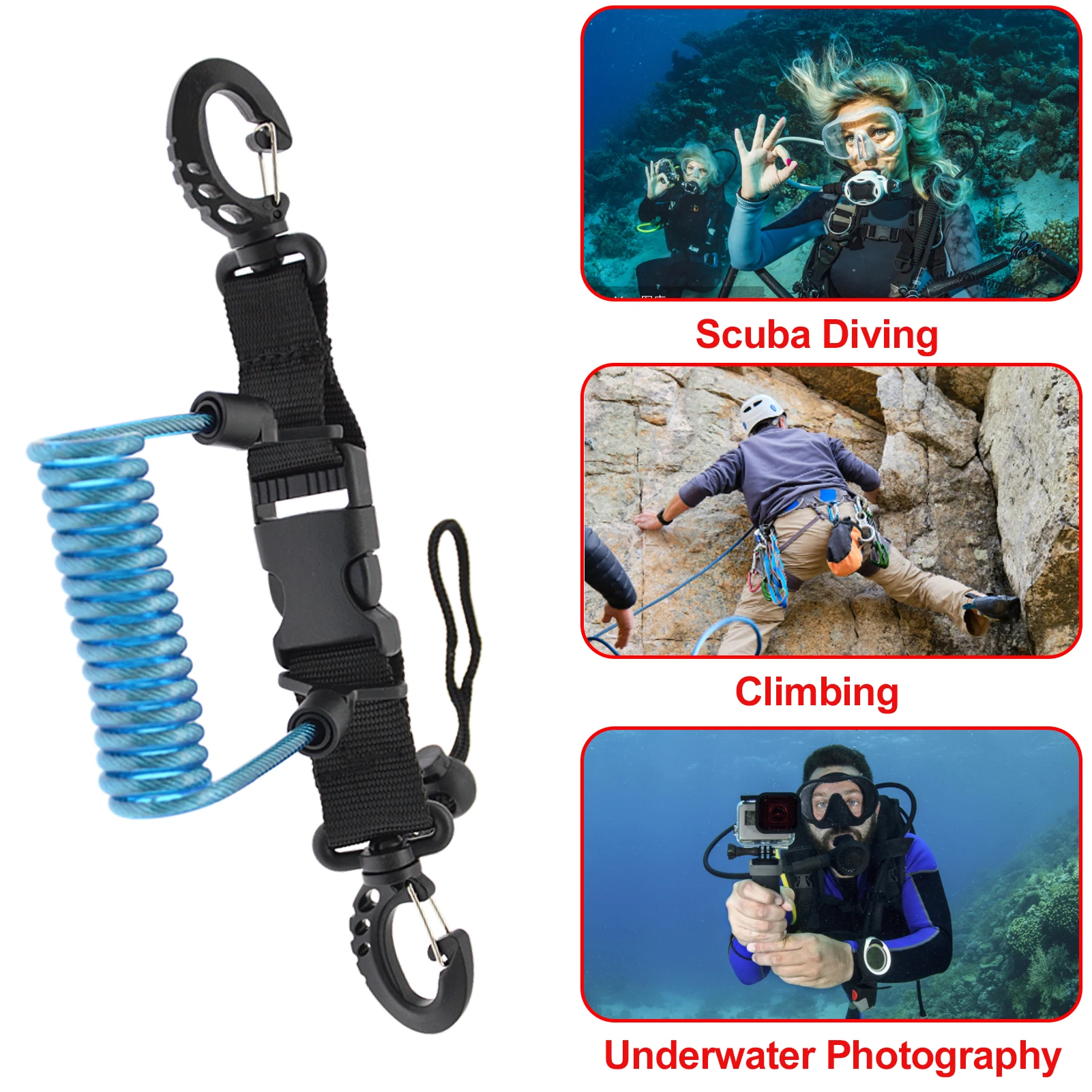 Spiral Coil Cable Anti-lost Camera Flashlights Safety Leash for Diving Snorkelling Surfing Kayaking camera cable leash