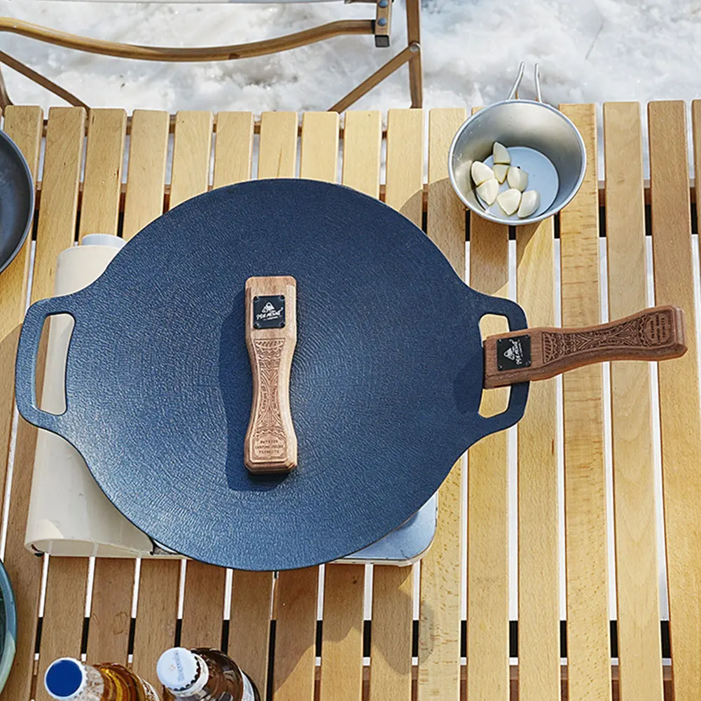 Sapele Outdoor Grill Pan Handle Adjustable Anti-Scalding Solid Wood Handle Barbecue Pan Camping Cookware Accessories