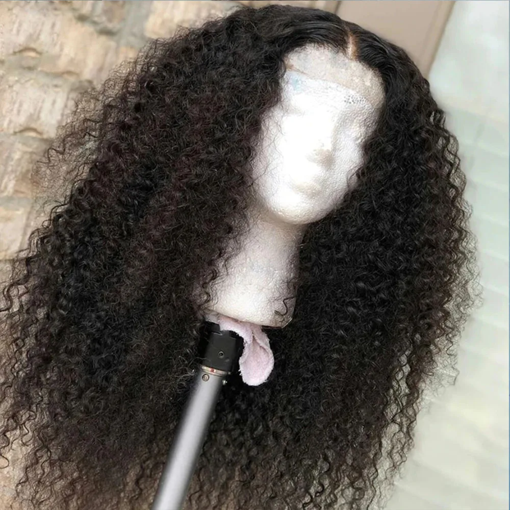 

Soft Long 26Inch180%Density Natural Black Kinky Curly Preplucked Glueless Lace Front Wig For Women With Babyhair Daily Cosplay